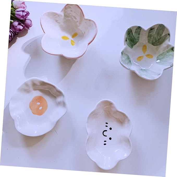 4pcs Seasoning Dish Cake Toppers Vinegar Dish Japanese Plates Appetizer Plates Ceramic Spice Dish Fruit Platter Portion Cups Snack Dish Sushi Ceramics Kitchen Supplies re-usable
