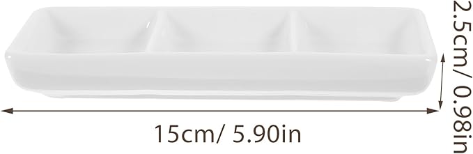 BESTONZON White Ceramic Serving Platter 3 Compartment Appetizer Serving Tray Rectangular Divided Sauce Dishes for Home Hotel Restaurant Kitchen Spices Vinegar Nuts(15cm x 6.5cm/White)