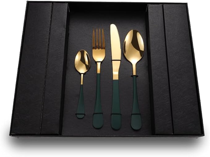 Stainless Steel Flatware serving set,Home Kitchen Eating Tableware Set,Dishwasher Safe,For Home Kitchen Restaurant Hote 24-piece Stainless Steel Steak Knife, Fork And Spoon Household Black Gift Box Se