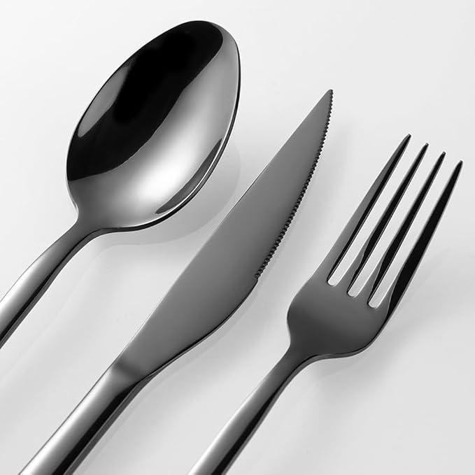 Black Silverware Set with Steak Knives, 20-Piece Flatware Set for 4, 18/10 Stainless Steel Cutlery for Home Kitchen and Restaurant