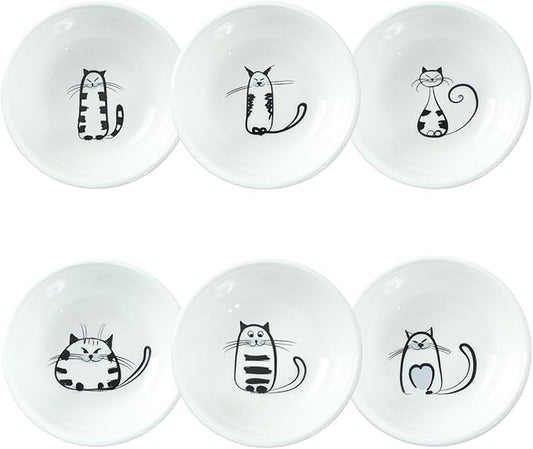 SOCOSY Super Cute Cat Ceramic Sauce Dish/Seasoning Bowl/Sushi Soy Dipping Bowl/Appetizer Plates/Serving Dish for Kitchen Home (Set of 6)