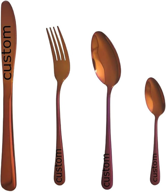 Customized Spoon Fork, Foodie Travel Novelty Business Engraved Gift, Souvenir Ideas for Advertising Housewarming Wedding Gift for Friends (Orange Red)