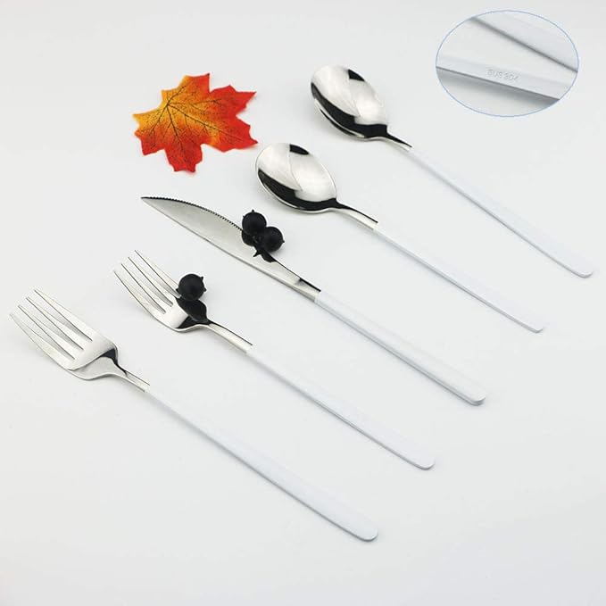 JASHII 20-Piece SUS304 Stainless Steel Silverware Set Luxury Flatware Cutlery Set Mirror Polished Service for 4 Include Knife Fork Spoon Dishwasher Safe (White silver)
