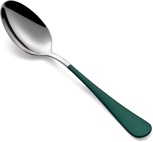 Green Dinne spoons Set 24 Piece,Green Handle Silverware Spoon 18/0 Stainless Steel Flatware Bulk Spoon,7.3-inch Dessert Spoons Sets Table Spoon Set of 24,Mirror Finished Dishwasher Safe