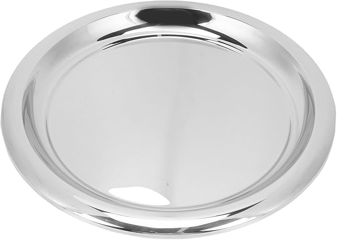 Stainless Steel Round Serving Tray, 35cm Mirror Polished Rustproof Tray with Smooth Edges for Drinks Snacks Desserts Whiskey Home Decor