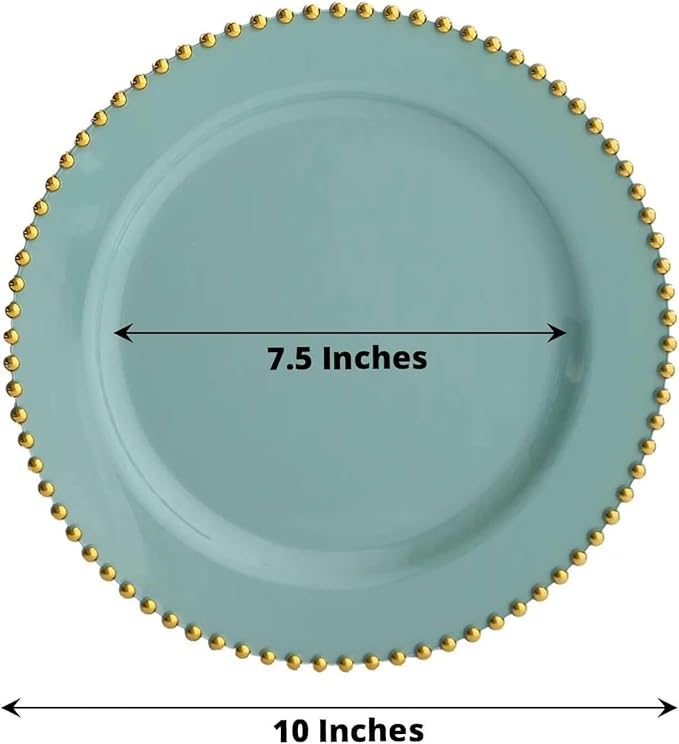 10" Dinner Plates - Set of 20 - Plastic Dusty Sage Green/Gold Round Disposable Plate Beaded Rim, Ideal for Decoration Party Wedding Bulk Events