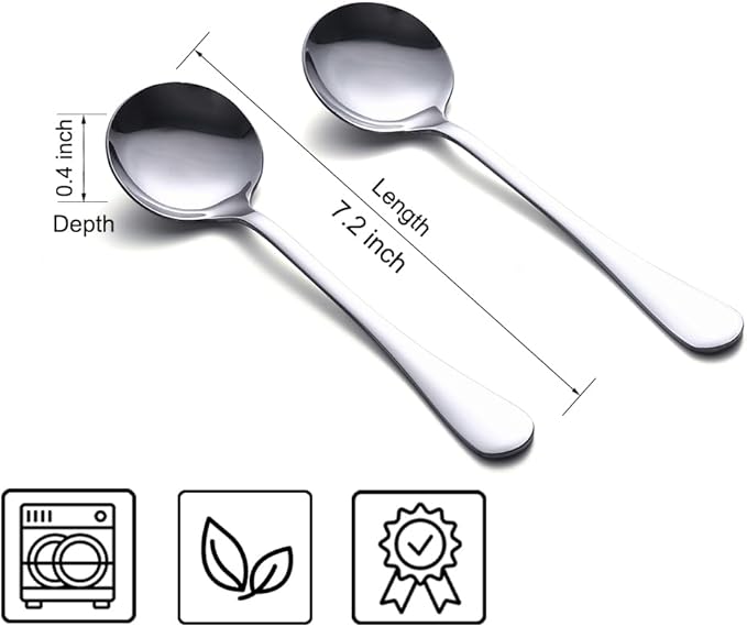 Soup Spoons, 8-Piece Premium Stainless Steel Spoons Heavy-Weight Round Spoon Flatware Set