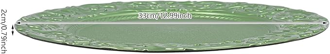 100 PCS Charger Plates Bulk, 13 Inch Embossed Rim Plastic Charger Plate Antique Round Service Plates Decorative Chargers Bulk for Table Setting Wedding Party Event(Green)