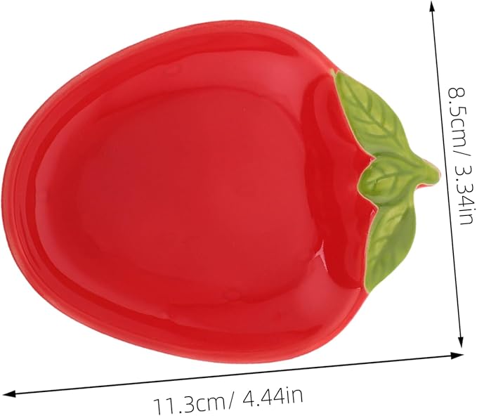 OUNONA 2pcs Ceramic Strawberry Shape Plates Snack Dishes Fruit Porcelain Appetizer Plates