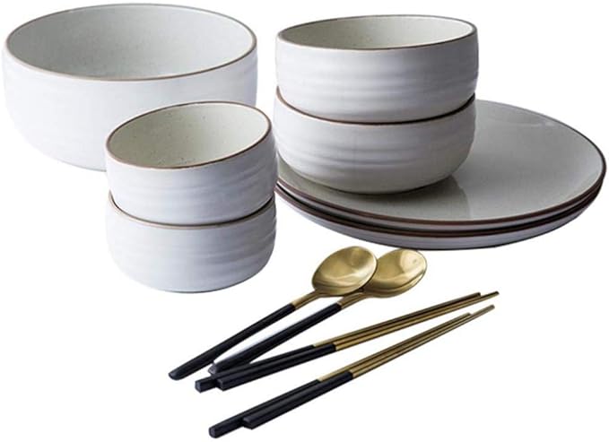 Dinner Set,11 Pieces White Round Porcelain Tableware Ceramic Dinner Set for 2-3 People