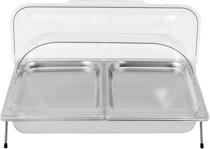 Silver Countertop Food Serving Display Container, 0.79Gal Stainless Steel Catering Supplies Buffet Display, Salad Fruit Trays Restaurant Containers with Lids (2 Pan-with 4 Non-slip Feet)
