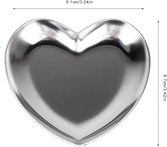 Tyenaza Heart Shaped Jewelry Box, Stainless Steel Heart Shaped Plate Tea Tray Fruit Tray Cosmetics Jewelry Organizer(Silver)