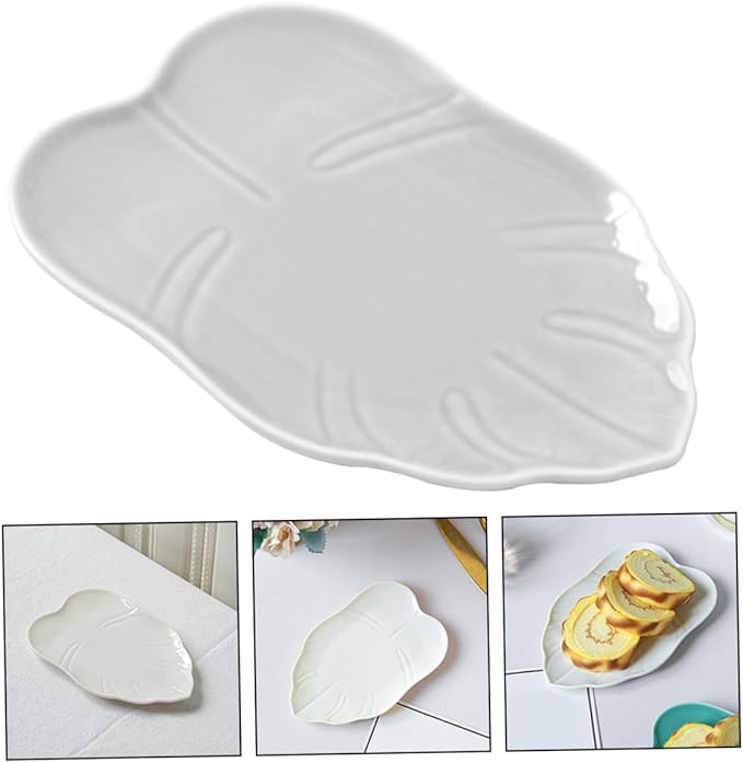 Mobestech Ceramic Leaf Shaped Appetizer Plates Elegant Dessert Serving Dish Versatile Storage for Fruits Snacks for Home Dining Entertaining