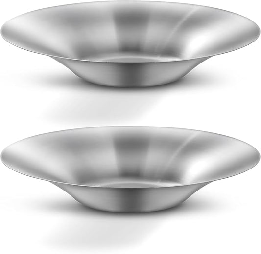 A Set of 2 Stainless Steel Dinner Plates, Salad Bowls, Spaghetti Serving Platters, Buffet Party Pans, Catering Trays, Classic Brushed Finish, Great for Both Hot & Cold Dishes (2)