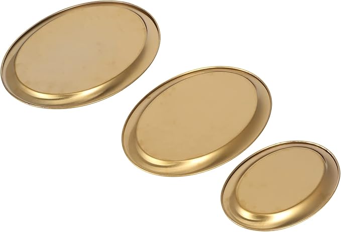 Dessert Tray, 3pcs Stainless Steel Dessert Tray Mirror Polishing Process Snack Jewelry Display Tray Serving Tray for Home Cafe (Gold)