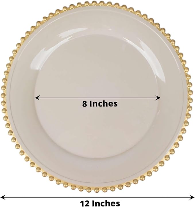 Efavormart 6 Pack 12" Taupe/Gold Acrylic Round Charger Plates With Beaded Rim Dinner Charger Plates