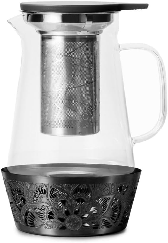 Elegant Glass Teapot with Built-In Tea Infuser & Stainless Steel Candle Warmer Base - 1000ml, Premium Gift Set for Tea Lovers, Perfect for Brewing and Keeping Tea Warm