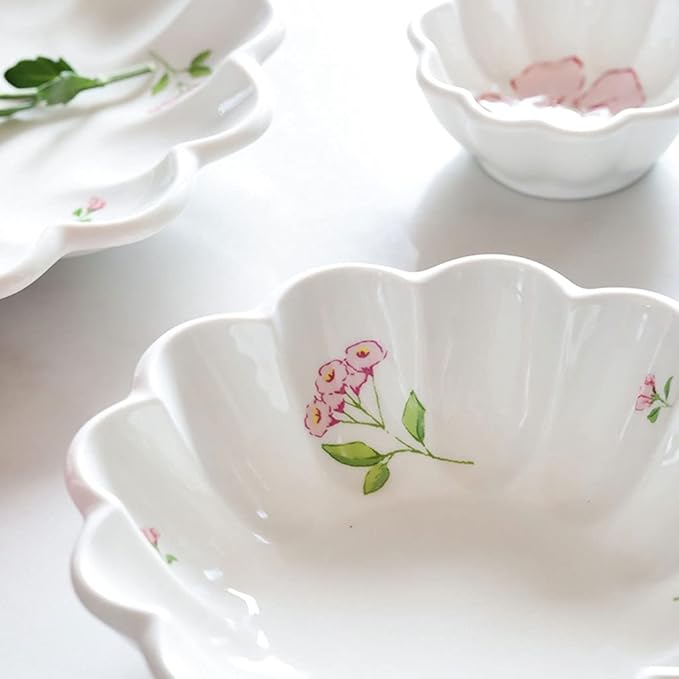 Appetizer Bowls Sauce Dish Flower Shape Ceramic Mini Condiment Dishes Side Dish Appetizer Plates Sushi Soy Dipping Bowls Snack Serving Saucer Set(Set of 2) Salad Bowls (Color : Pink)