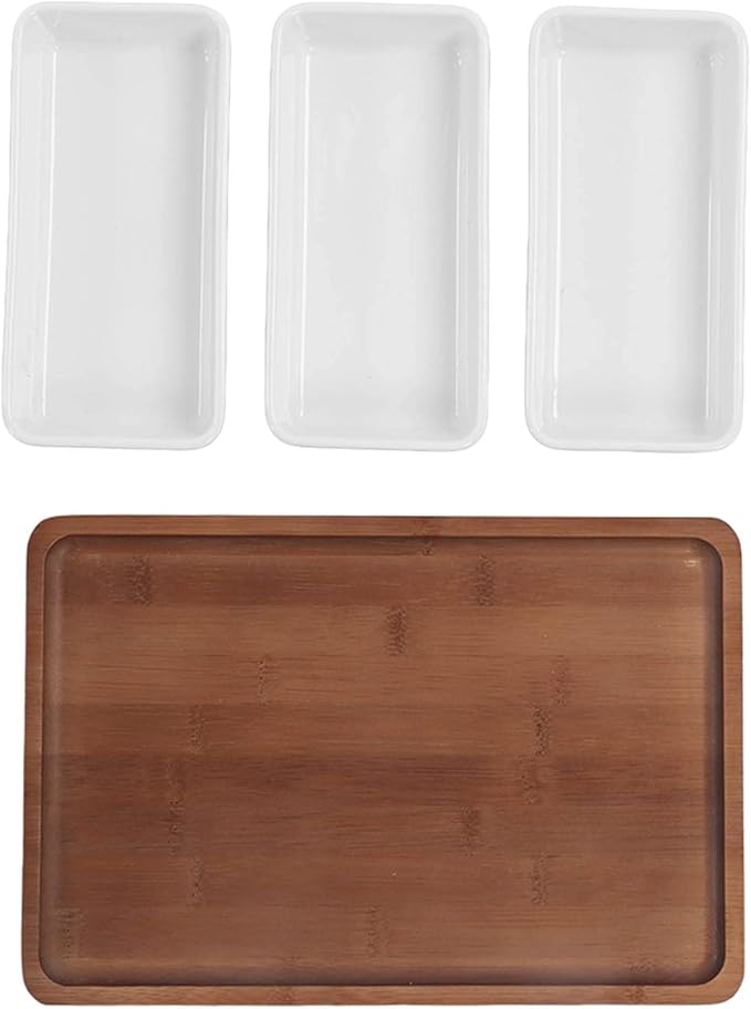 Restokki Snack Serving Tray Coffee Ceramic Segmented Long Strip Dishes Set with Pallets for Cookies Nuts Bread Dessert