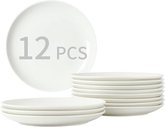 7 Inch Porcelain Small Dinner Plates Set of 12, White Appetizer Plates, Dessert Salad Plates, Ceramic Serving Dishes for Cake, Snack, Ice Cream, Waffles, Microwave, Oven, and Dishwasher Safe