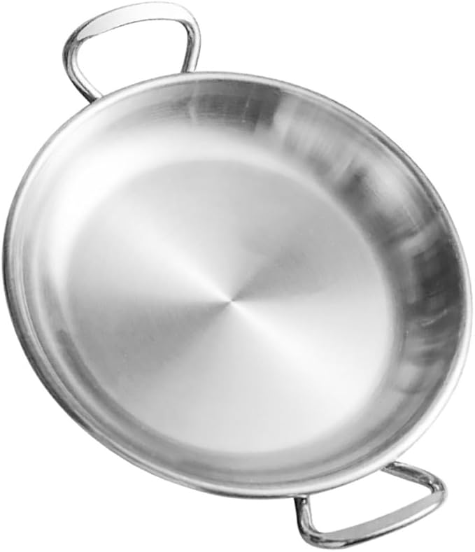 Garneck Dinner Plate Stainless Steel Seafood Pot Plate Handles Multifunctional Serving Tray Silver Plated