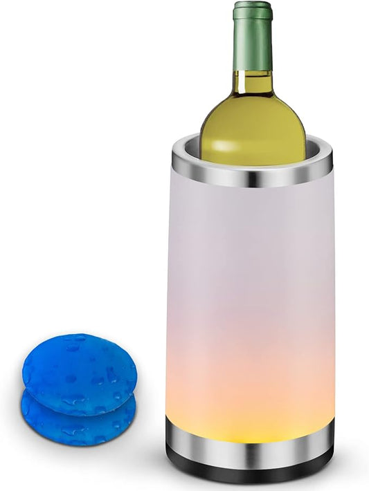 Elrigs Wine Chiller with RGB Touch Lamp| Wine Bottle Cooler Bucket| Double Walled Insulator with 2 Ice Pack for 750ml Champagne| Perfect Wine Gifts for Women/Men| Wine Accessories for Party/Dinner