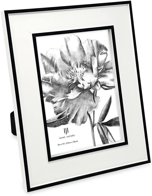 Isaac Jacobs 5x7 White w/Black (Vertical & Horizontal) Double Border Picture Frame w/Black Fabric Easel, Wall-Mountable, Made for Tabletop & Gallery, Home or Office (5x7, White W/Black)