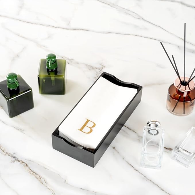 Luxenap 15.8 X 7.9 Inch Linen-Feel Guest Towels, 50 Lettered Hand Towels - Gold Letter 'B', Sans Serif Font, White Paper Dinner Napkins, airlaid, For Restrooms And Tables - Restaurantware