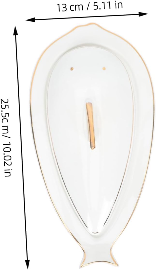 Unomor Fish Shape Plate Ceramic Storage Holder Gold Fish Decor Easy Clean Suitable for Hot Cold Meals