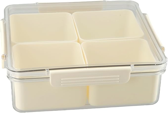 White Divided Serving Tray with Lid, 45 Compartments Snack Box for Candy Nuts Cookies Fruit, Portable ABS Food Storage Container for Parties Picnics Gatherings(Milk white - square)