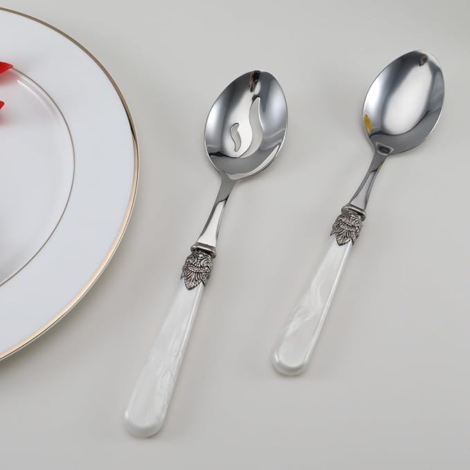 REVERIE Collection 18/10 Stainless Steel Vintage Flatware set,Sliverware set,Dishwasher safe (65, Pearl White)