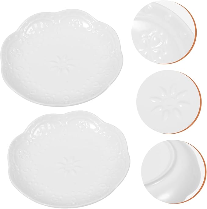 OUNONA 2sets Embossed Ceramic Sauce Dishes Appetizer Plates for Dipping for Soy Sauce Seasonings and Snacks Dishwasher Microwave Safe Elegant Design 2pcs*2