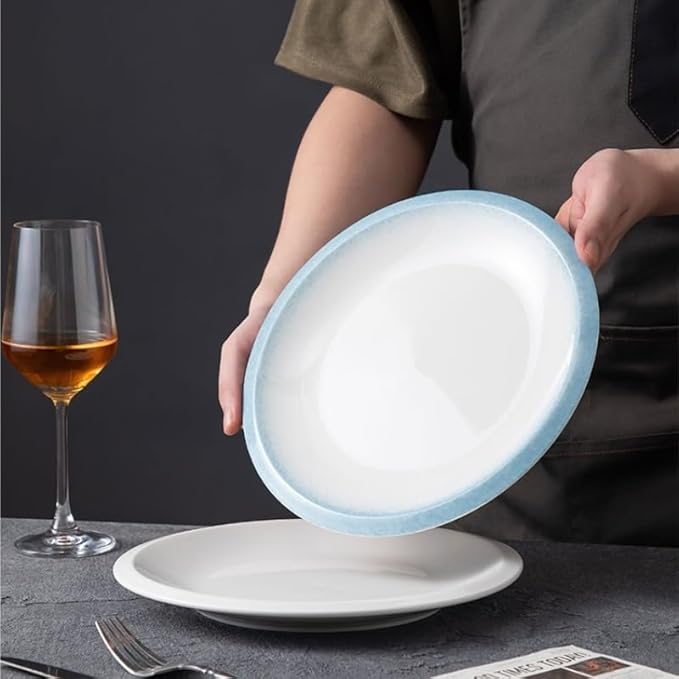 Modern Large Dinner Plates Western Food Plate Shallow Plate Simple Ceramic Household Underglaze Color Plate French Round Plate Dish Plate Commercial Hotel Restaurant Tableware Stackable Dinner Plates