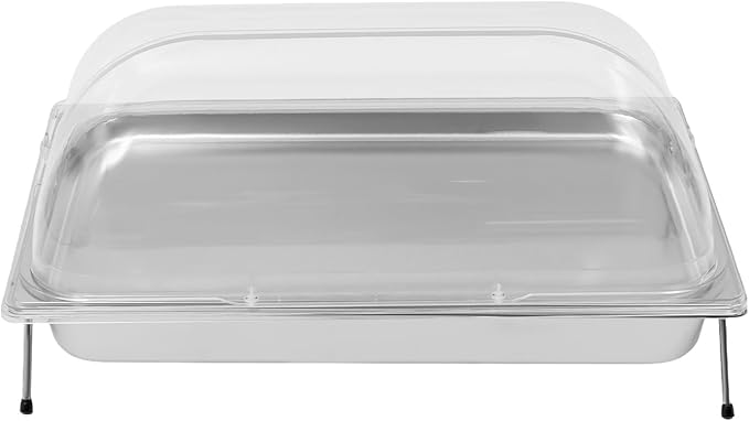 Silver Countertop Food Serving Display Container, 0.79Gal Stainless Steel Catering Supplies Buffet Display, Salad Fruit Trays Restaurant Containers with Lids (1Pan-with 4 Non-slip Feet)