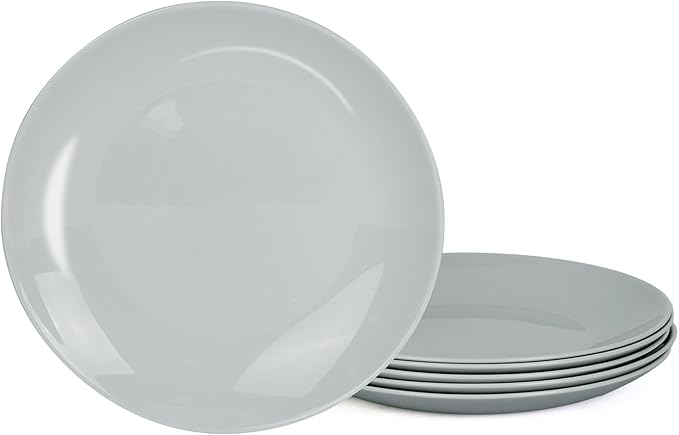7.5 inch Appetizer Plate Set of 6, Lightweight Opal Glass Round Salad Plates for Dessert Kitchen, Dishwasher and Microwave Safe, Grey