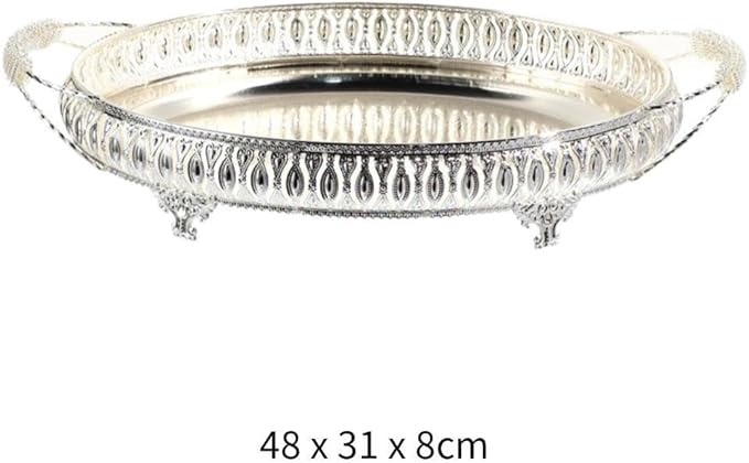 B Baosity Fruit Plate Tray Lightweight Luxury Serving Tray for Home Kitchen Countertop, 48cmx31cmx8cm, Silver