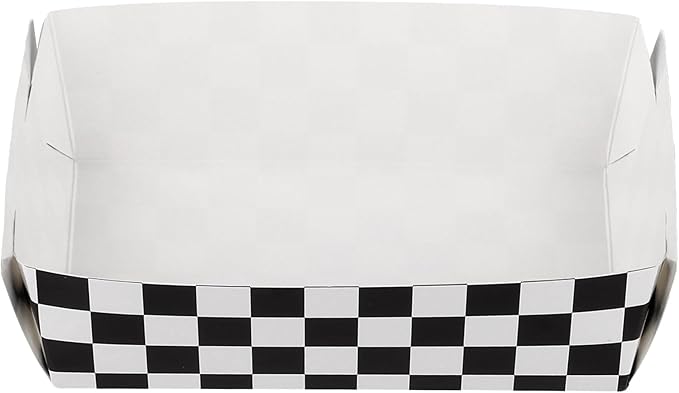 100 PCS Black White Checkered Disposable Paper Food Trays, Leak-Proof Party Food Boats for Truck Sports Event Outdoor Activities