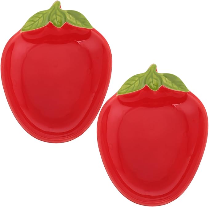 2pcs Creative Strawberry Ceramic Plates Cute Snack and Appetizer Dishes for Sushi Desserts and Sauces Easy to Clean Charming Fruit Shape Design