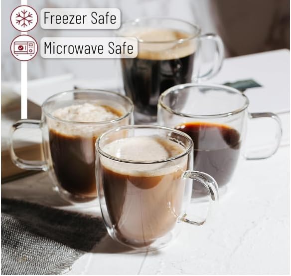 BTaT- Espresso Cups, Espresso Coffee Cups, Set of 4 (5 oz, 150 ml), Glass Coffee Mugs, Double Wall Glass Cups, Cappuccino Cups, Latte Cups, Latte Mug, Clear Coffee Cup, Espresso Glass, Glass Tea Cups