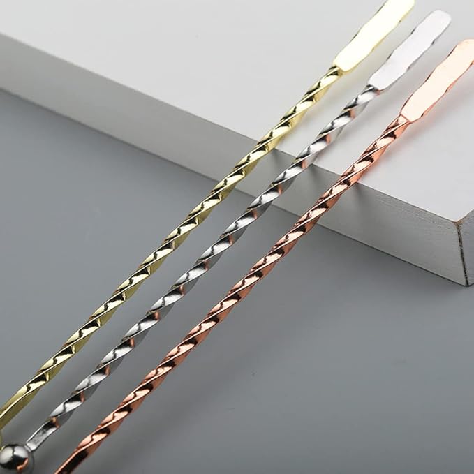 19cm Swizzle Stick Mixing Cocktail Stirrers Sticks for Coffee Beverage Mixer Muddler Stainless Steel Reusable (Thread Rose Gold)