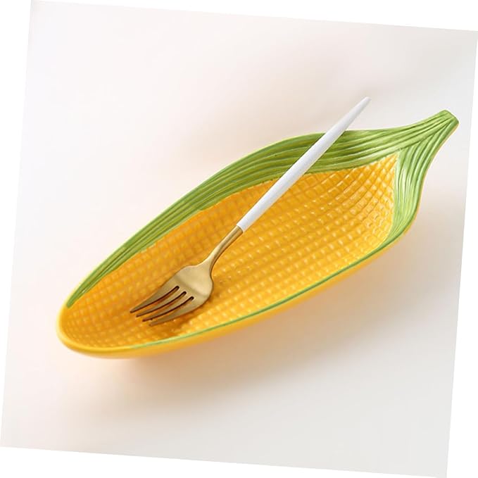 PRETYZOOM Corn Cob Dish Ceramic Plates Unique Handpainted Corn Shape Serving Dishes for Appetizers Desserts and Snacks Whimsical Tableware for Dinner Parties