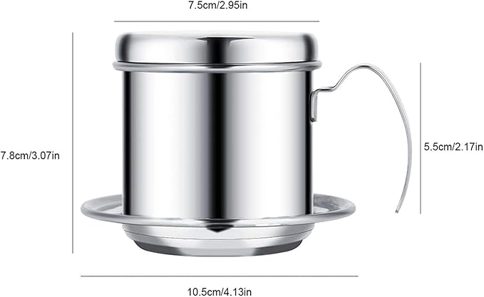 Vietnamese Coffee Drip Filter - Stainless Steel Maker Pot, Single Serving Cup, Manual Infuser Filter Dripper for Coffee Lovers (Silver)