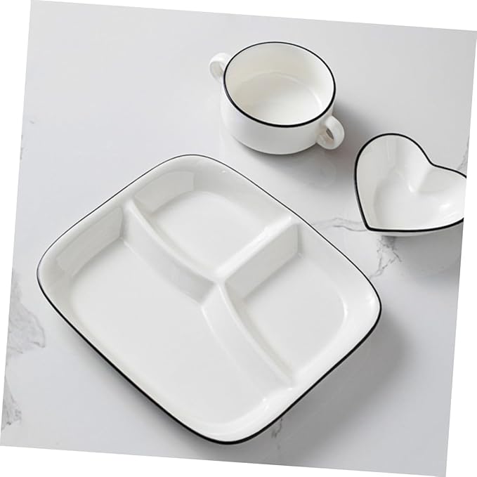 PRETYZOOM Divided Serving Dish Compartment Dinner Plate Ceramic Tableware Food Holder Party Family