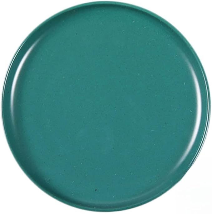 KICHOUSE Dark Green Ceramic Steak Plate 8 Inch Round Food Serving Plate Microwave Safe Tableware for Western Cuisine for Dinner Parties and Everyday Use