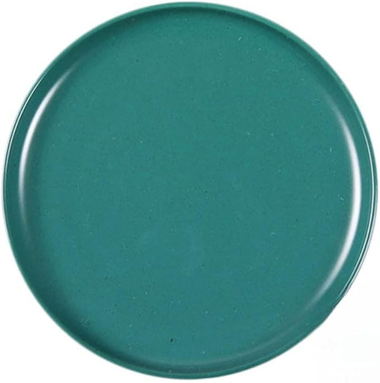 KICHOUSE Dark Green Ceramic Steak Plate 8 Inch Round Food Serving Plate Microwave Safe Tableware for Western Cuisine for Dinner Parties and Everyday Use