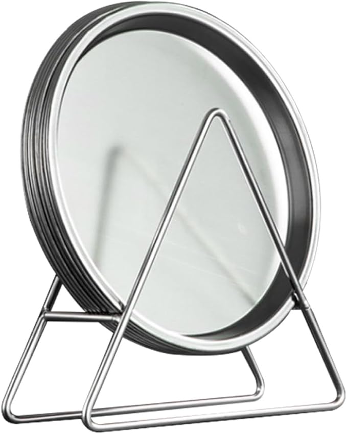 Stainless Steel Roast Meat Plates and Snack Holders Set of 6 with Storage Rack, Modern Silver round Food Serving Trays for Home and Restaurant Use