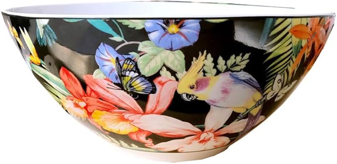 SHINING Porcelain Bone China Dinnerware Ceramic Floral Design Tableware Service Plate Mug Bowl Set (Black Cereal Bowl)