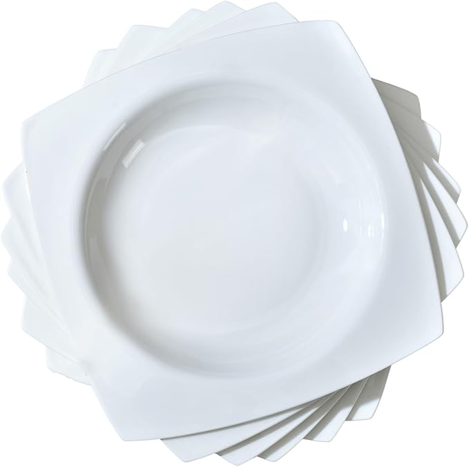 Vitrelle 6-Piece Salad Appetizer Plate Set Triple Layer Glass and Scratch Resistant, 9.25 Inch Square Plates, Winter Frost White