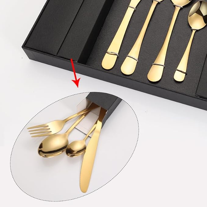 Stainless Steel Flatware Serving Set,Home Kitchen Eating Tableware Set,Dishwasher Safe,for Home Kitchen Restaurant Hote 24-Piece Stainless Steel Knife and Fork Set(Gold)(Black)