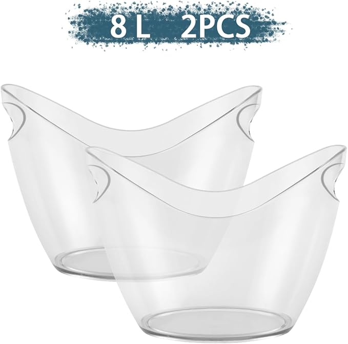 Ice Bucket Parties Wine Bucket Plastic Clear Acrylic For 8 Liter Plastic Tub Perfect for 5 Champagne, Wine or Beer Bottles(2 Pieces,8 Liter)